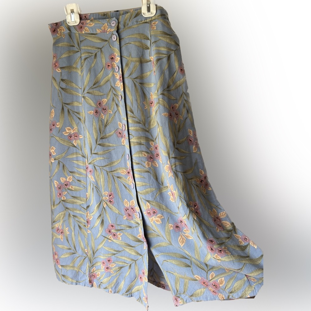 Vintage Blue Sag Harbor Button Midi Skirt